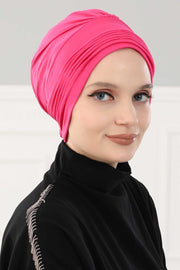 Fashionable Pleated Instant Turban Hijab for Women, Breathable Cotton Stretch Head Cover, High Quality Chemo & Alopecia Headwrap,B-19 Fuchsia