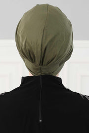 Fashionable Pleated Instant Turban Hijab for Women, Breathable Cotton Stretch Head Cover, High Quality Chemo & Alopecia Headwrap,B-19 Army Green