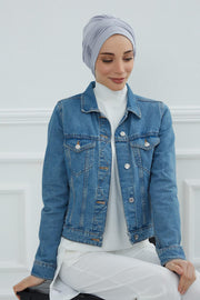 Fashionable Pleated Instant Turban Hijab for Women, Breathable Cotton Stretch Head Cover, High Quality Chemo & Alopecia Headwrap,B-19 Grey 2