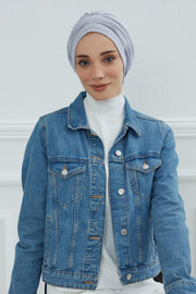 Fashionable Pleated Instant Turban Hijab for Women, Breathable Cotton Stretch Head Cover, High Quality Chemo & Alopecia Headwrap,B-19 Grey 2