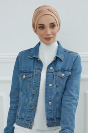 Fashionable Pleated Instant Turban Hijab for Women, Breathable Cotton Stretch Head Cover, High Quality Chemo & Alopecia Headwrap,B-19 Sand Brown