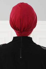 Fashionable Pleated Instant Turban Hijab for Women, Breathable Cotton Stretch Head Cover, High Quality Chemo & Alopecia Headwrap,B-19 Maroon