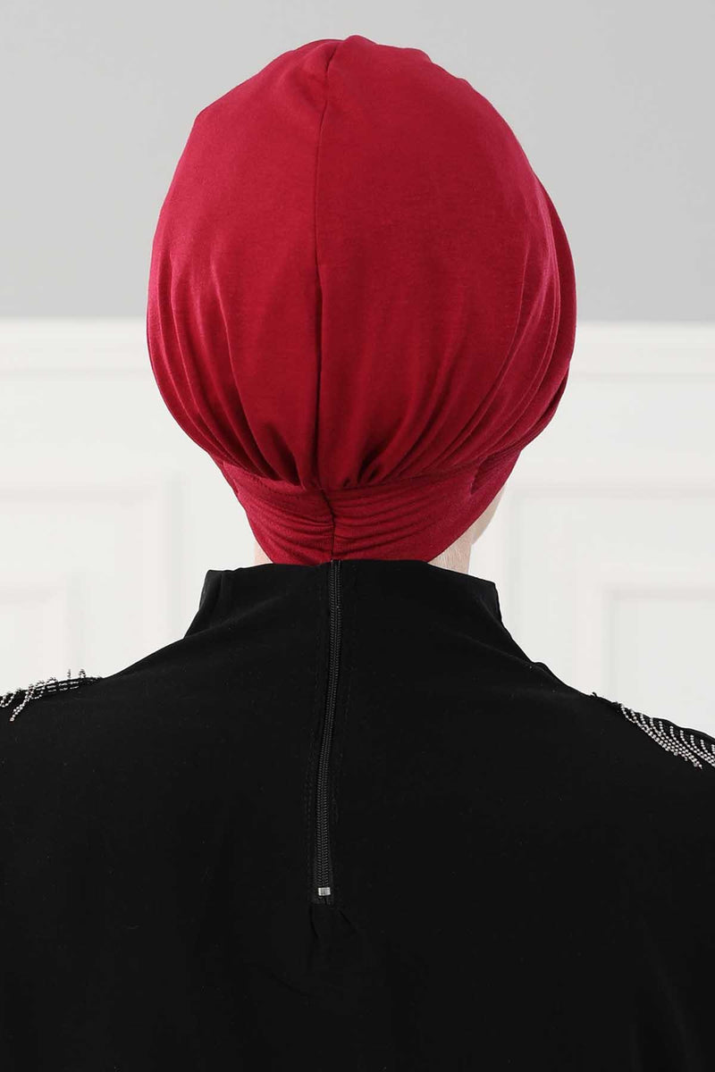 Fashionable Pleated Instant Turban Hijab for Women, Breathable Cotton Stretch Head Cover, High Quality Chemo & Alopecia Headwrap,B-19 Maroon