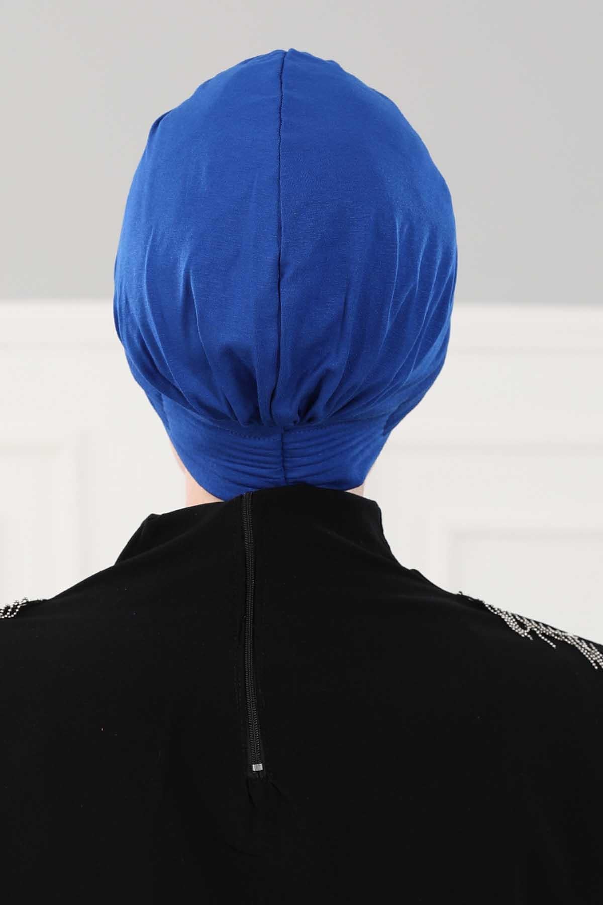 Fashionable Pleated Instant Turban Hijab for Women, Breathable Cotton Stretch Head Cover, High Quality Chemo & Alopecia Headwrap,B-19 Sax Blue