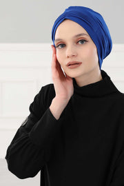 Fashionable Pleated Instant Turban Hijab for Women, Breathable Cotton Stretch Head Cover, High Quality Chemo & Alopecia Headwrap,B-19 Sax Blue