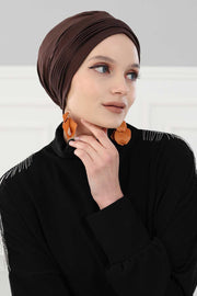 Fashionable Pleated Instant Turban Hijab for Women, Breathable Cotton Stretch Head Cover, High Quality Chemo & Alopecia Headwrap,B-19 Brown