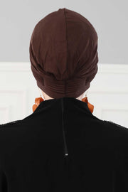 Fashionable Pleated Instant Turban Hijab for Women, Breathable Cotton Stretch Head Cover, High Quality Chemo & Alopecia Headwrap,B-19 Brown