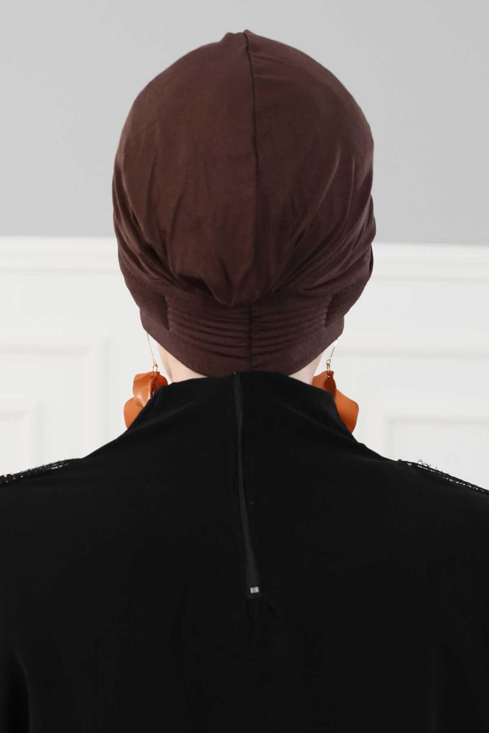 Fashionable Pleated Instant Turban Hijab for Women, Breathable Cotton Stretch Head Cover, High Quality Chemo & Alopecia Headwrap,B-19 Brown
