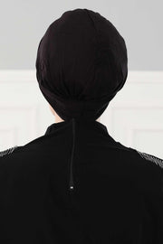 Fashionable Pleated Instant Turban Hijab for Women, Breathable Cotton Stretch Head Cover, High Quality Chemo & Alopecia Headwrap,B-19 Black