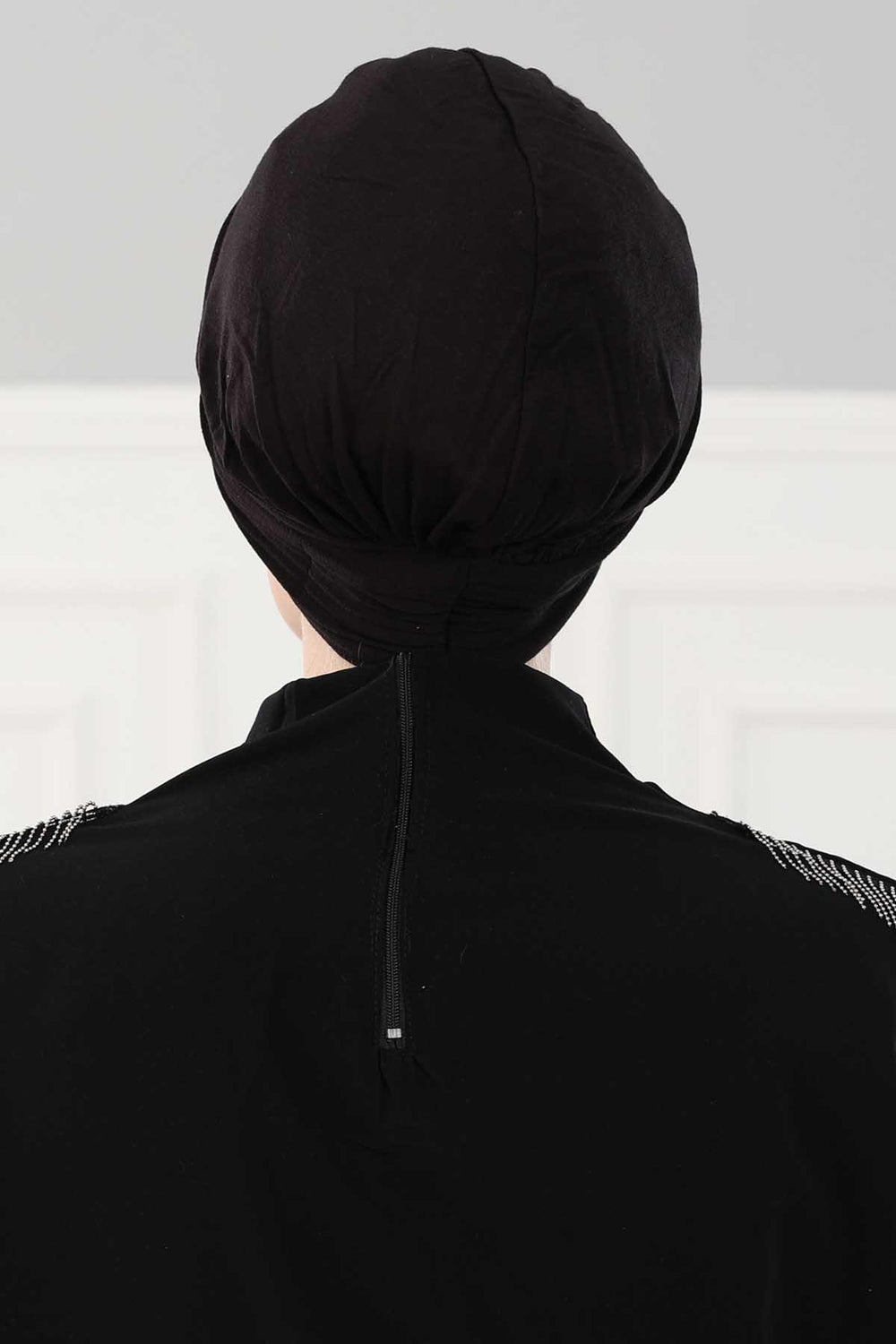 Fashionable Pleated Instant Turban Hijab for Women, Breathable Cotton Stretch Head Cover, High Quality Chemo & Alopecia Headwrap,B-19 Black