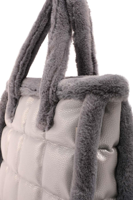 Faux Fur Framed Quilted Faux Leather and Faux Fur Plush Stylish Handbag for Women,CK-14