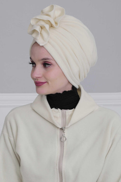 Fleece Noir Blossom Topknot Instant Turban, Soft Instant Turban with a Beautiful Handmade Topknot, Stylish Easy to Wear Chemo Headwear,B-62