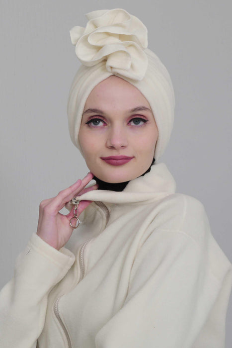 Fleece Noir Blossom Topknot Instant Turban, Soft Instant Turban with a Beautiful Handmade Topknot, Stylish Easy to Wear Chemo Headwear,B-62