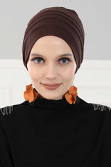 Flexible Instant Turban Bonnet Cap for Women, Plain Color High Quality Cotton Headwrap, Lightweight Cancer Chemo Headwear Turban Cover,B-34 Brown