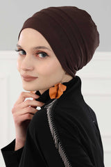 Flexible Instant Turban Bonnet Cap for Women, Plain Color High Quality Cotton Headwrap, Lightweight Cancer Chemo Headwear Turban Cover,B-34 Brown