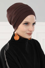 Flexible Instant Turban Bonnet Cap for Women, Plain Color High Quality Cotton Headwrap, Lightweight Cancer Chemo Headwear Turban Cover,B-34 Brown