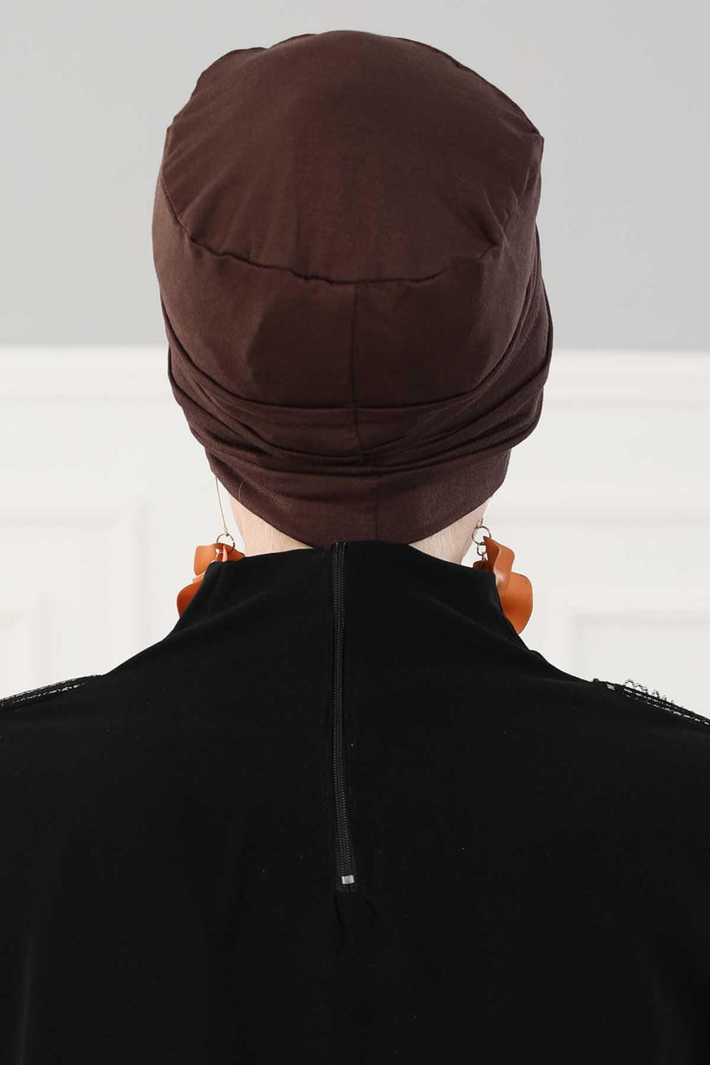 Flexible Instant Turban Bonnet Cap for Women, Plain Color High Quality Cotton Headwrap, Lightweight Cancer Chemo Headwear Turban Cover,B-34 Brown