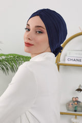 Floral Design Instant Turban Hijab for All Seasons, Ready to Wear Headscarf with Rose Accent, Soft Stretchy Fabric, Comfortable One Size Head Cover for Women,B-21O Navy Blue