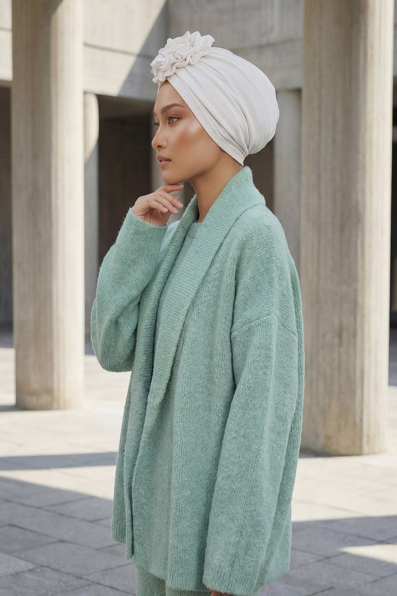 Floral Design Instant Turban Hijab for All Seasons, Ready to Wear Headscarf with Rose Accent, Soft Stretchy Fabric, Comfortable One Size Head Cover for Women,B-21O