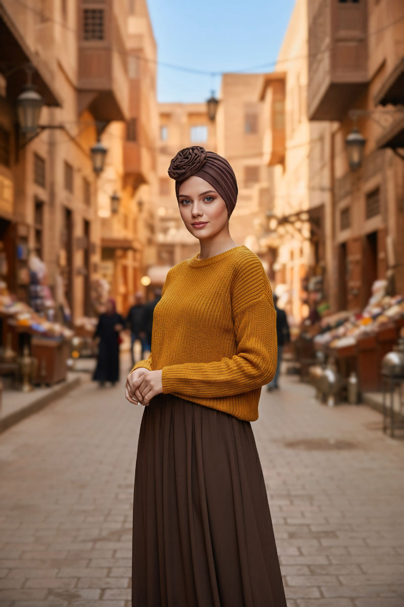 Floral Design Instant Turban Hijab for All Seasons, Ready to Wear Headscarf with Rose Accent, Soft Stretchy Fabric, Comfortable One Size Head Cover for Women,B-21O