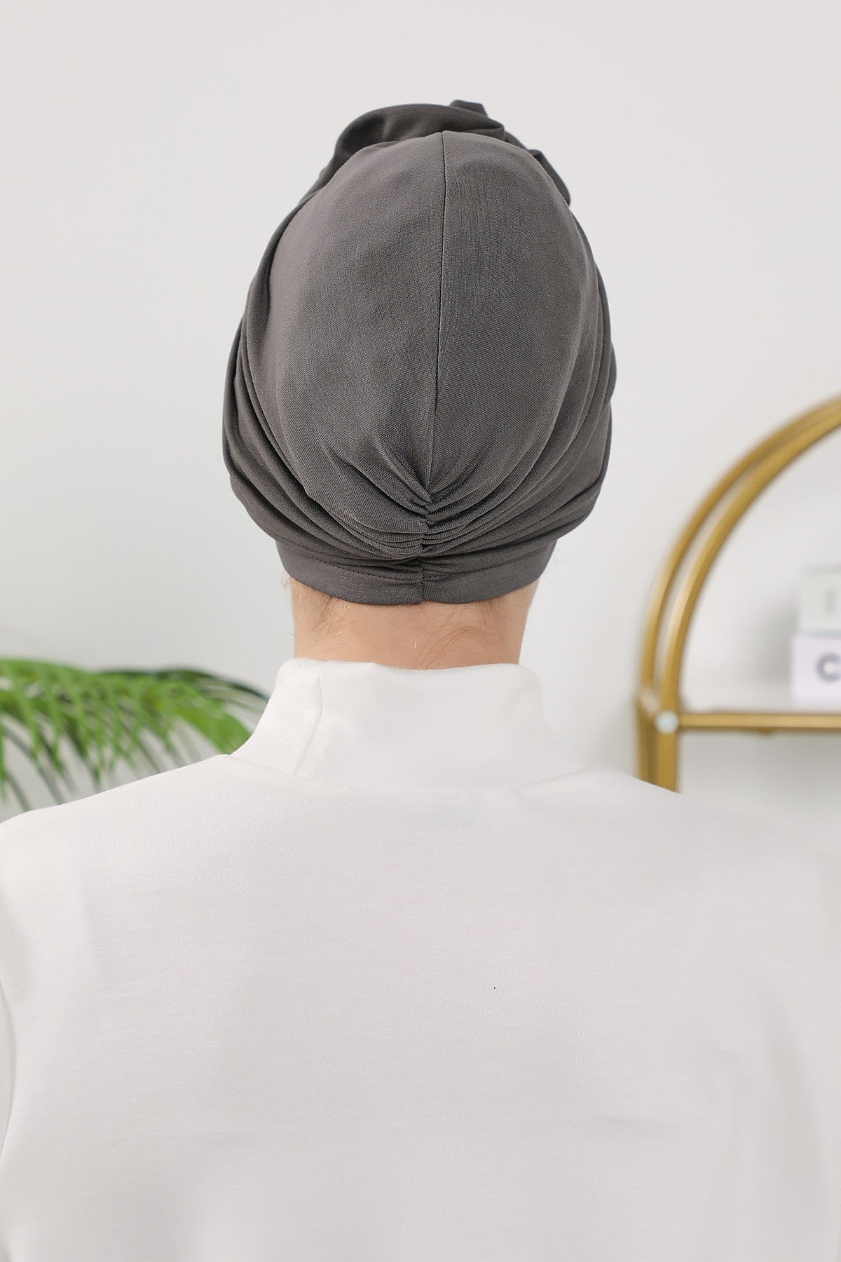 Floral Design Instant Turban Hijab for All Seasons, Ready to Wear Headscarf with Rose Accent, Soft Stretchy Fabric, Comfortable One Size Head Cover for Women,B-21O Anthracite