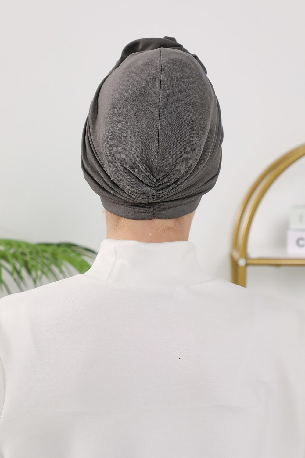 Floral Design Instant Turban Hijab for All Seasons, Ready to Wear Headscarf with Rose Accent, Soft Stretchy Fabric, Comfortable One Size Head Cover for Women,B-21O Anthracite