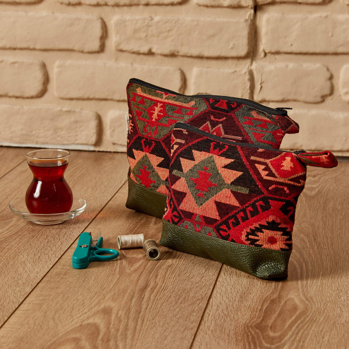 Floral Pattern Tiny Handbag Vanity Bag Toiletry Bag for Women,CMK-4A Pattern 1 - Petrol Green