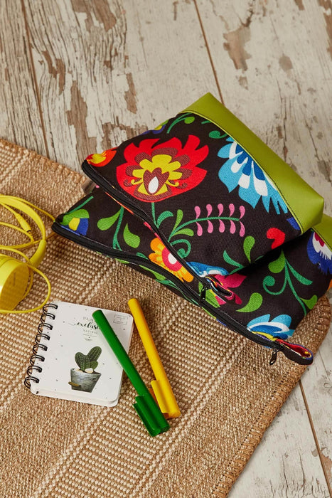 Floral Pattern Tiny Handbag Vanity Bag Toiletry Bag for Women,CMK-4A Pattern 1 - Petrol Green