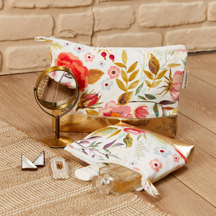 Floral Pattern Tiny Handbag Vanity Bag Toiletry Bag for Women,CMK-4A Suzani Pattern 29 - Gold