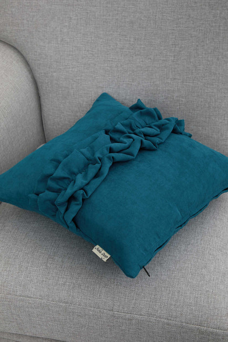 Handcrafted Throw Pillow with Elegant Ruffle Detail, Luxurious Cushion Cover for Living Room or Bedroom Decorations,K-270