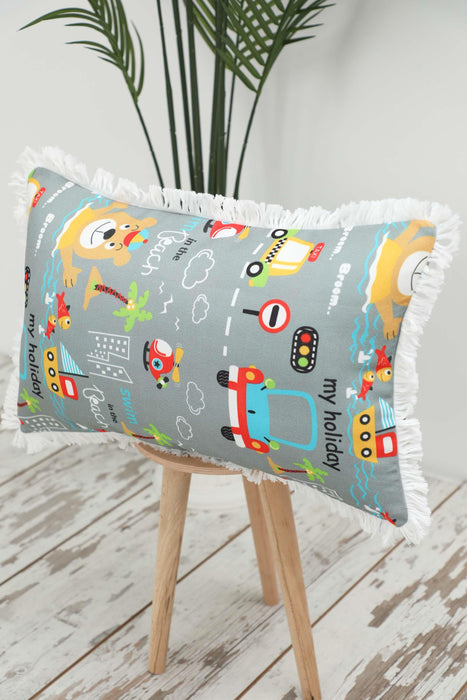 Fringe Border Decorative Pillow Cover with Many Pattern Options, Colorful Home Decor Cushion with Bold Patterns,K-405