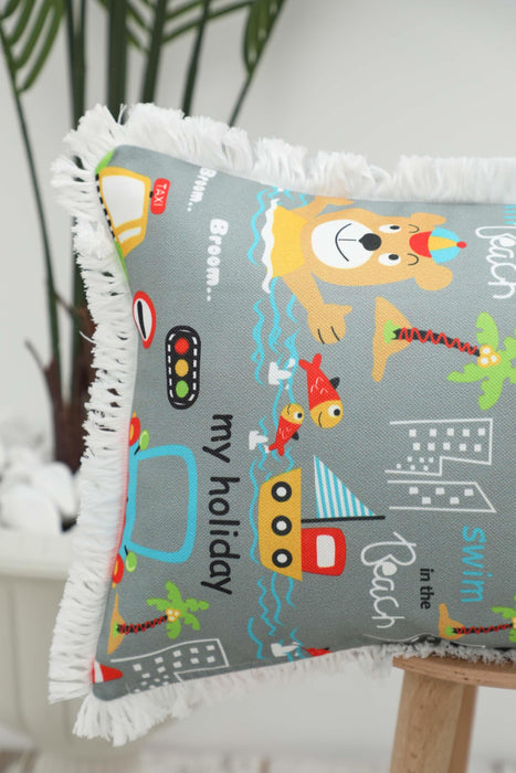 Fringe Border Decorative Pillow Cover with Many Pattern Options, Colorful Home Decor Cushion with Bold Patterns,K-405