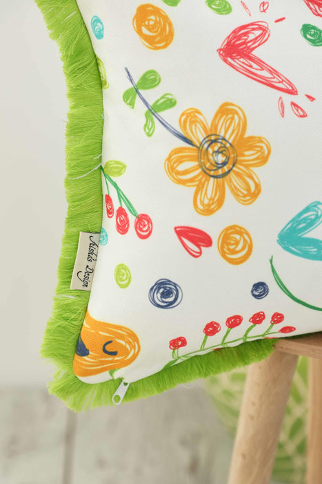 Fringe Border Decorative Pillow Cover with Many Pattern Options, Colorful Home Decor Cushion with Bold Patterns,K-405