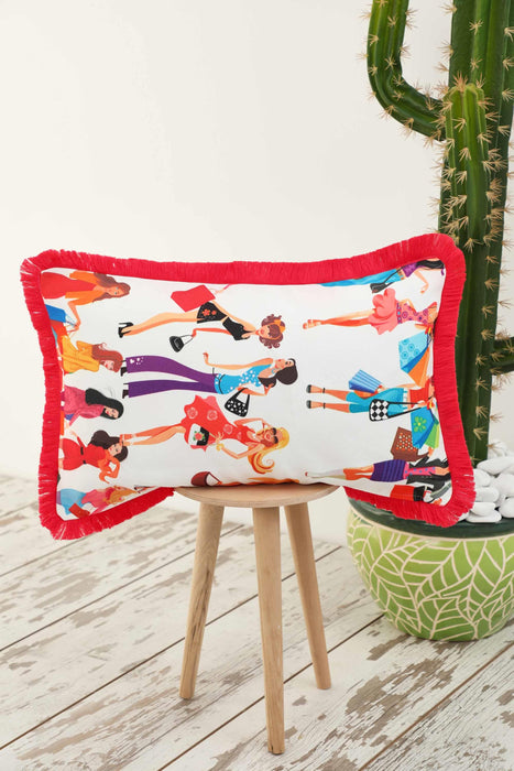 Fringe Border Decorative Pillow Cover with Many Pattern Options, Colorful Home Decor Cushion with Bold Patterns,K-405