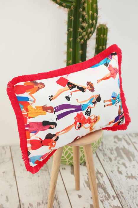 Fringe Border Decorative Pillow Cover with Many Pattern Options, Colorful Home Decor Cushion with Bold Patterns,K-405