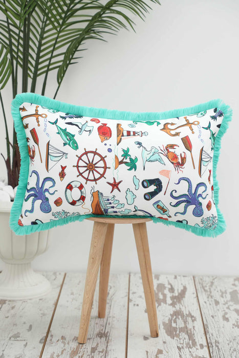 Fringe Border Decorative Pillow Cover with Many Pattern Options, Colorful Home Decor Cushion with Bold Patterns,K-405