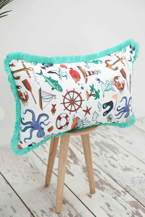Fringe Border Decorative Pillow Cover with Many Pattern Options, Colorful Home Decor Cushion with Bold Patterns,K-405
