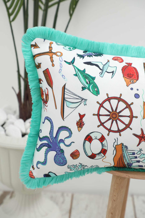 Fringe Border Decorative Pillow Cover with Many Pattern Options, Colorful Home Decor Cushion with Bold Patterns,K-405