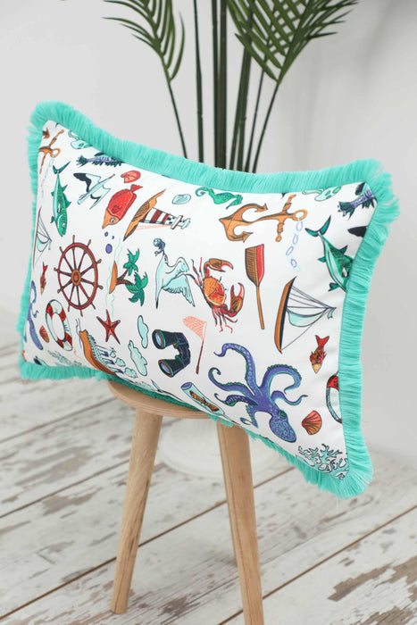 Fringe Border Decorative Pillow Cover with Many Pattern Options, Colorful Home Decor Cushion with Bold Patterns,K-405