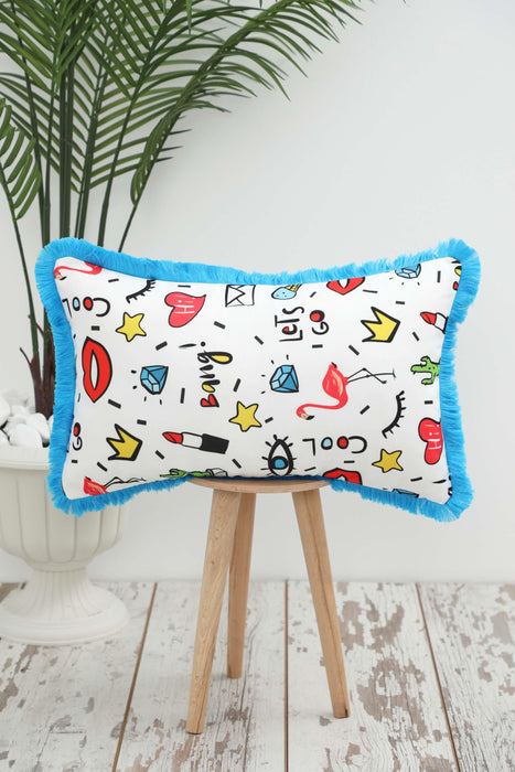 Fringe Border Decorative Pillow Cover with Many Pattern Options, Colorful Home Decor Cushion with Bold Patterns,K-405