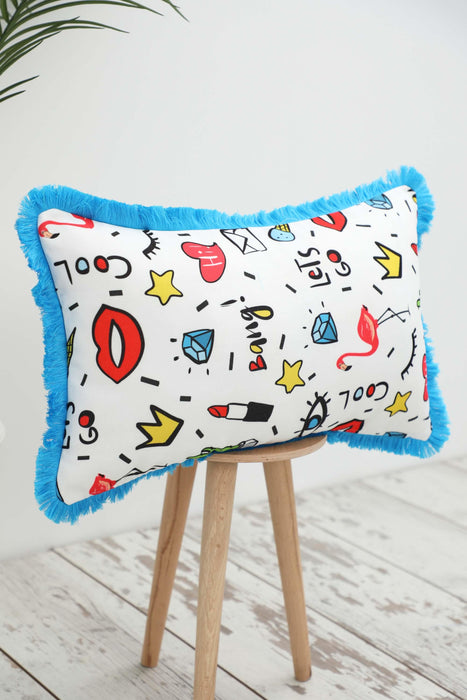 Fringe Border Decorative Pillow Cover with Many Pattern Options, Colorful Home Decor Cushion with Bold Patterns,K-405