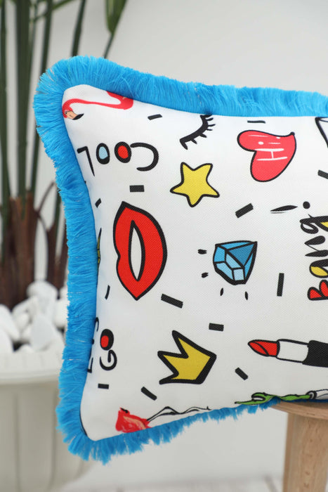 Fringe Border Decorative Pillow Cover with Many Pattern Options, Colorful Home Decor Cushion with Bold Patterns,K-405