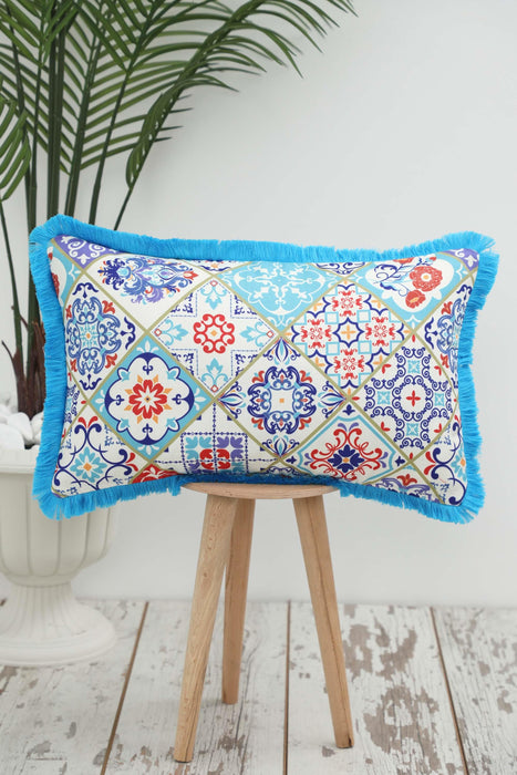 Fringe Border Decorative Pillow Cover with Many Pattern Options, Colorful Home Decor Cushion with Bold Patterns,K-405