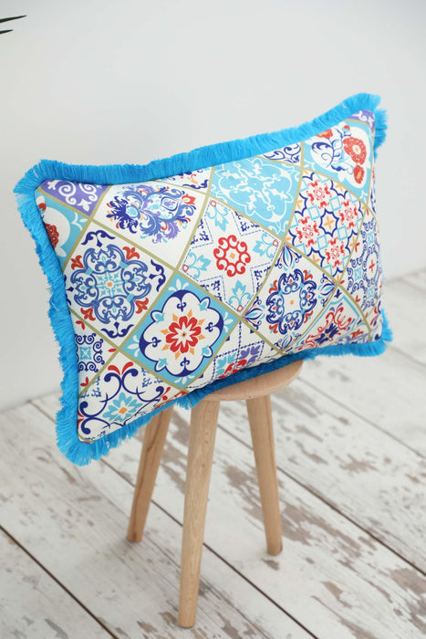 Fringe Border Decorative Pillow Cover with Many Pattern Options, Colorful Home Decor Cushion with Bold Patterns,K-405