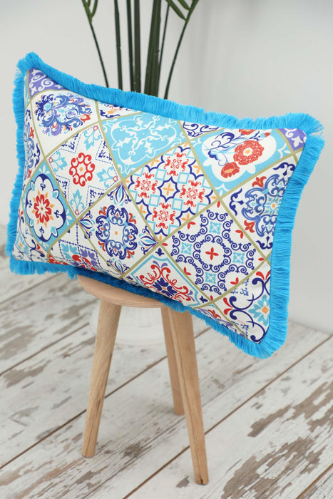 Fringe Border Decorative Pillow Cover with Many Pattern Options, Colorful Home Decor Cushion with Bold Patterns,K-405