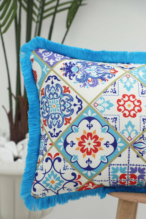 Fringe Border Decorative Pillow Cover with Many Pattern Options, Colorful Home Decor Cushion with Bold Patterns,K-405