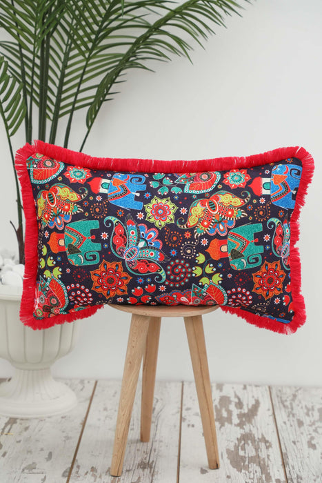 Fringe Border Decorative Pillow Cover with Many Pattern Options, Colorful Home Decor Cushion with Bold Patterns,K-405