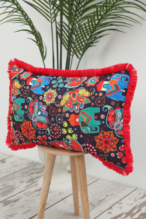 Fringe Border Decorative Pillow Cover with Many Pattern Options, Colorful Home Decor Cushion with Bold Patterns,K-405