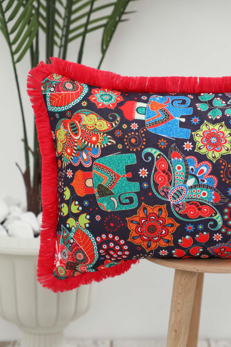 Fringe Border Decorative Pillow Cover with Many Pattern Options, Colorful Home Decor Cushion with Bold Patterns,K-405