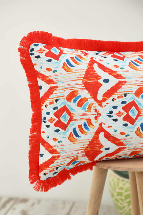 Fringe Border Decorative Pillow Cover with Many Pattern Options, Colorful Home Decor Cushion with Bold Patterns,K-405